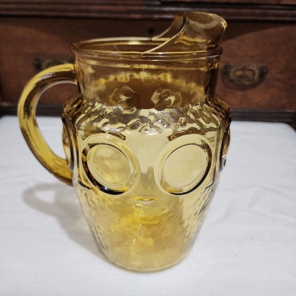 Anchor Hocking Heritage Hill Honey Gold Pitcher 2qt Ice Lip amber honeycomb 9" - Picture 3 of 9